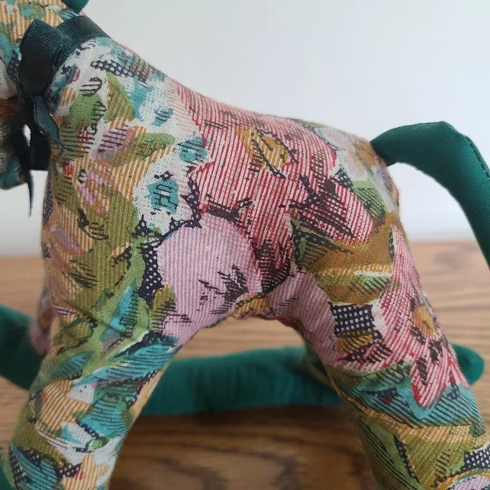 Vintage Cloth Handcrafted Mini Rocking Horse Plush Floral Fabric Tapestry Look